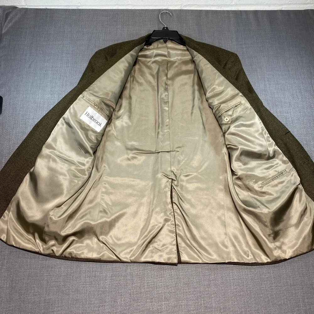 Holbrook Mens 42L Blazer Jacket 100% Lambswool Olive Green‎ Micro Check 4215